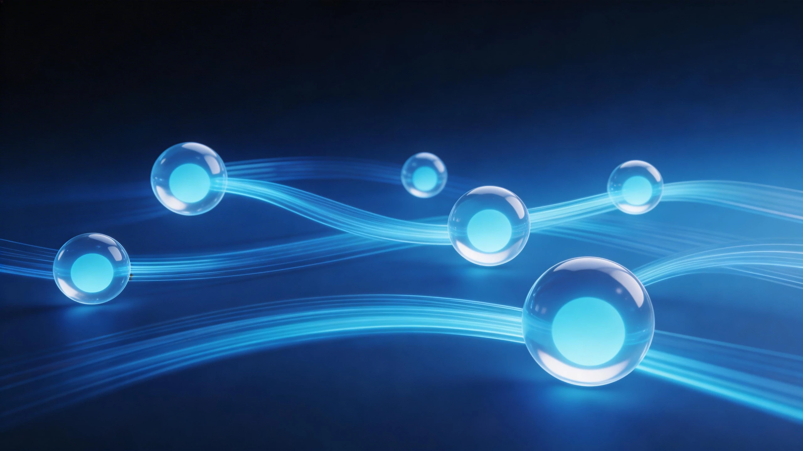 藍色節點與連線構成的網路拓樸視覺，象徵AI搜尋系統的資料串接與智慧分析